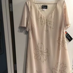 Ivory cocktail dress, gold sparkle flower designs